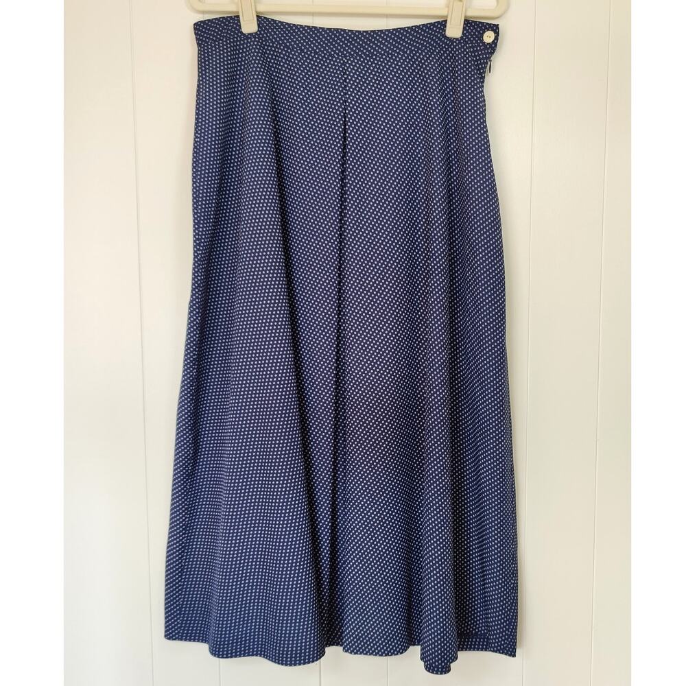 Vintage Rena Rowan Saville Navy Polka Dot A-Line Midi Skirt Classic Old Money 16